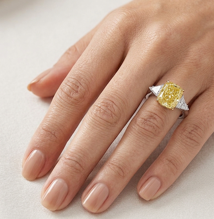 Platinum & 18K Cushion Cut Fancy Yellow Diamond Ring